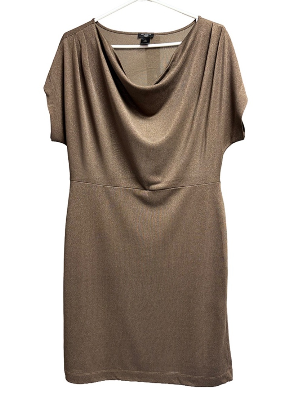 Ann Taylor Petite Metallic Gold Cowl Neck Dress